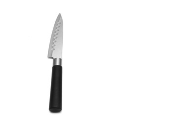 Kitchen steel sharp knife with black handle isolated on white background
