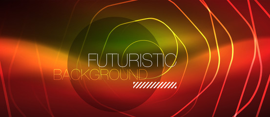 Neon glowing wave, magic energy and light motion background. Vector wallpaper template