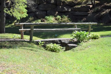 Wood bridge over a brook outdoors