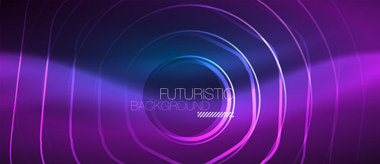 Neon glowing lines, magic energy space blue light concept, abstract background wallpaper design