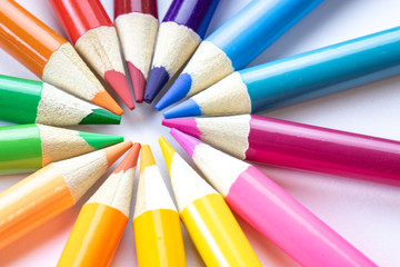 Fototapeta premium Colored pencils in a color wheel circle 