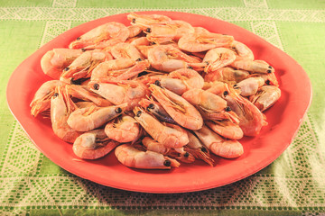 Shrimp red ready. Shrimp in the dashboard. Close-up