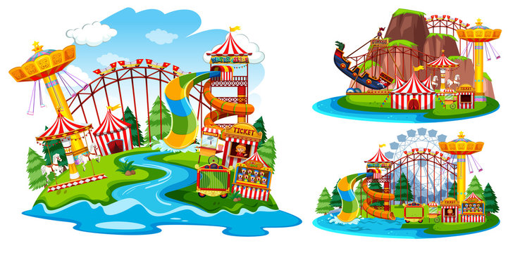 Set of isolated theme park