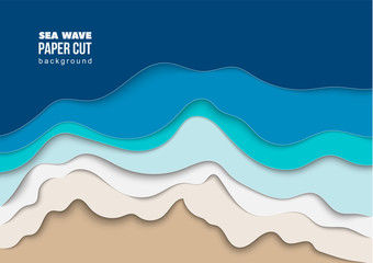 Abstract background. Sea waves cut from paper. The concept of summer recreation and tourism. Template for booklet, invitation, banner, poster. Vector illustration of paper cut out style.