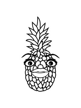 frau sexy girl mädchen weiblich gesicht lustig ananas lecker hunger essen obst gesund ernährung diät comic cartoon design clipart