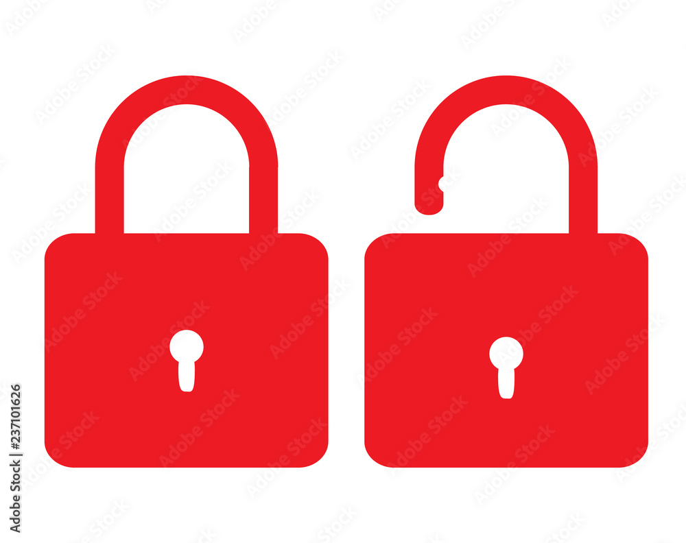 Poster open close lock icon on white background. flat style. lock open and closed icon for your web site de