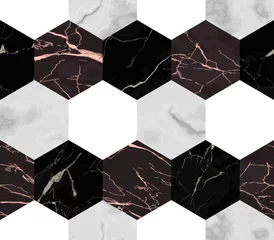 Poster Marmer luxe gestreept van zeshoeken naadloos patroon © kronalux