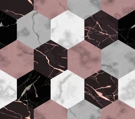 Deurstickers Marmeren hexagons Marmeren luxe chaotisch van zeshoeken naadloos patroon