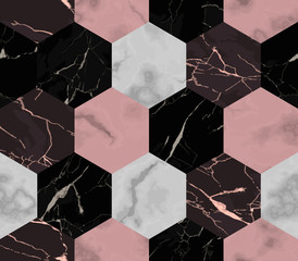 Marble Luxury Chaotic from Hexagons Seamless Pattern