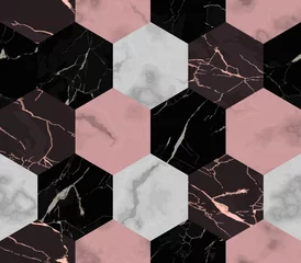 Tapeten Marmorsechseck Marmor Luxus Chaotisch aus Hexagons Seamless Pattern