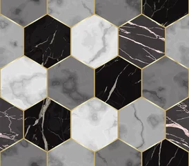 Poster Im Rahmen Marmor Luxus Chaotisch aus Hexagons Seamless Pattern © kronalux