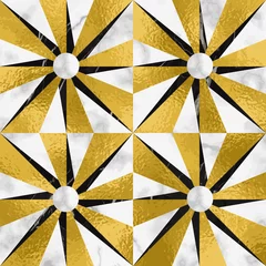 Zelfklevend Fotobehang Luxury Marble Mosaic Star with Gold Foil Seamless Pattern © kronalux