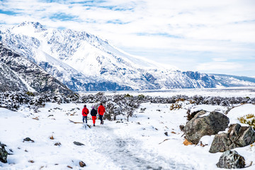 Beautiful view of Mount Cook National Park covered with snow after a snowy day.