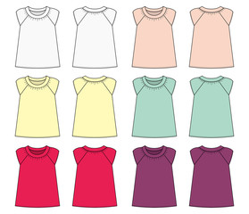 women's short sleeve shirt (puff sleeve shirt) template illustration set
