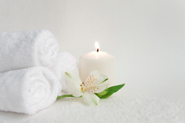 Naklejka na ściany i meble Beauty spa salon bath towels body care concept