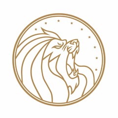Lion Roaring Circle Gold Logo White Background Vector Illustration 