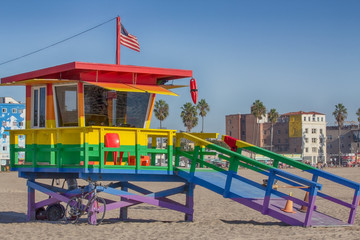 Fototapeta na wymiar Life guards post at Venice Beach in California