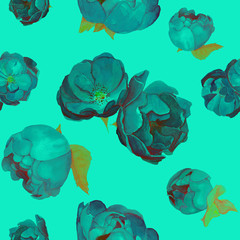 Abstract seamless floral pattern with blue roses , raster background.
