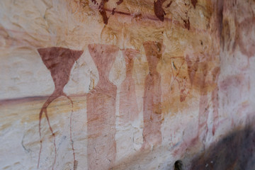 View of ancient colour painting prehistorical in Pha Tam National park .