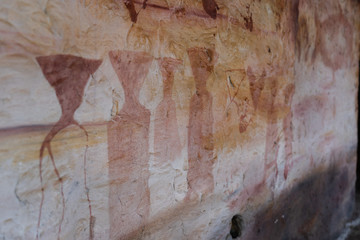 View of ancient colour painting prehistorical in Pha Tam National park .