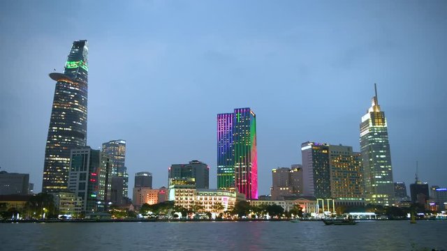 View of Ho Chi Minh City aka Saigon, Vietnam, showing landmark buildings