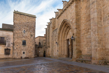 CACERES, SPAIN - NOVEMBER 25, 2018: Home of the Gospel of concatedral of Santa Maria