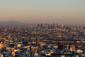 Sunset light over City of Los Angeles in California