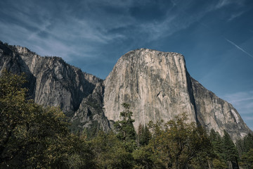 View of the El Capitan from Yosemite Valley in Yosemite National Park, California
