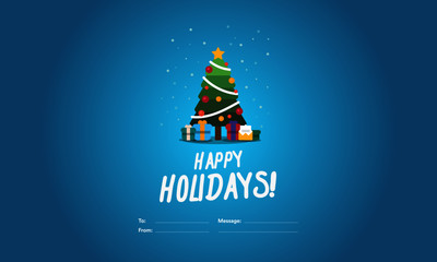 Happy Holidays To From Template Card With Christmas Tree Illustration