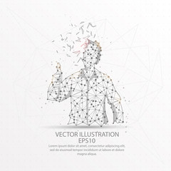 Businessman showing thumbs up form low poly wire frame on white background.