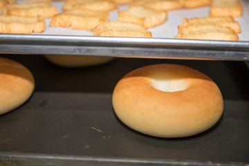 Fresh bread in a commercial bakery