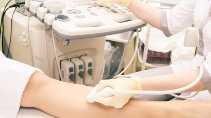 Medical examination. Ultrasonography. Patients leg