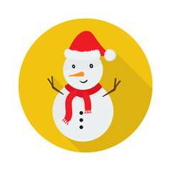 snowman icon in flat style with long shadow, isolated vector illustration on white transparent background.