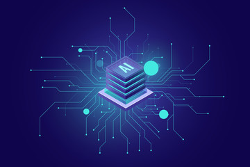 internet connection, artificial intelligence ai isometric icon abstract sense of science and technology, server room, rack graphic design