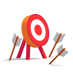 Target with Missed Arrow on Isolated White Background. 3D Render