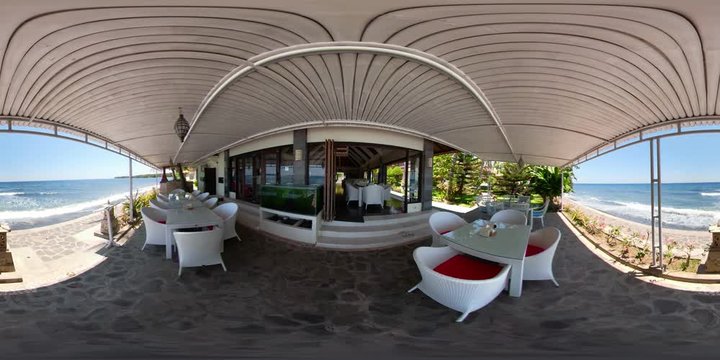 vr360 restaurant by sea in tropical resort, travel concept