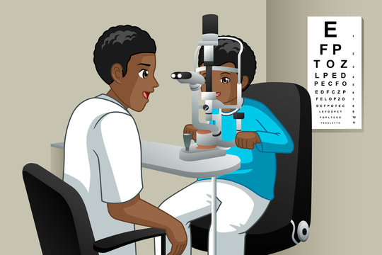 Optometrist Checking on a Kid Eyes Illustration