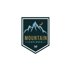 Forest, Mountain Adventure at Night Badge Vector Logo, Sign, Icon Template