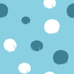 Hand drawn pastel blue seamles pattern with textured circles. Uneven polka dot design, Vector illustration. © Ms.Moloko