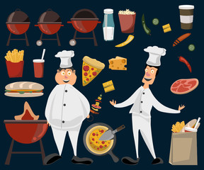 chef and food set vector illustration 