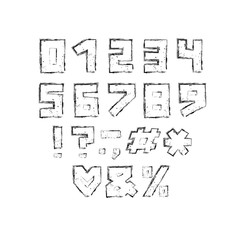 Alphabet sketch design. Numbers and punctuation marks. EPS 10