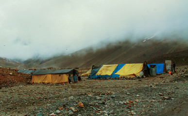 A human settlement in extreme weather in the mountains