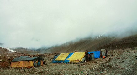 A human settlement in extreme weather in the mountains