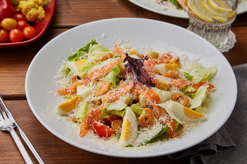Seafood Salad with Cheese. Salmon Salad with Shrimps.