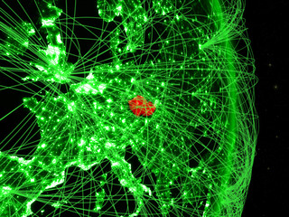 Czech republic on green planet Earth with network. Concept of connectivity, travel and communication.