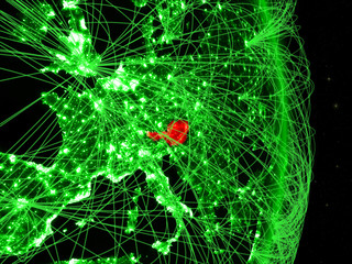 Austria on green planet Earth with network. Concept of connectivity, travel and communication.