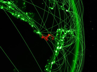 Panama on green planet Earth with network. Concept of connectivity, travel and communication.