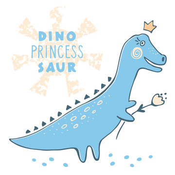 Cute dinosaur princess. Vector illustration.