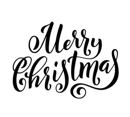 Naklejka premium Merry Christmas handwritten lettering. Lettering design card template. Vector.