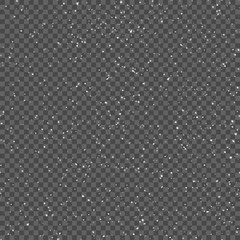 Seamless pattern with realistic falling snowflakes. Isolated on transparent background. Design template. Vector.